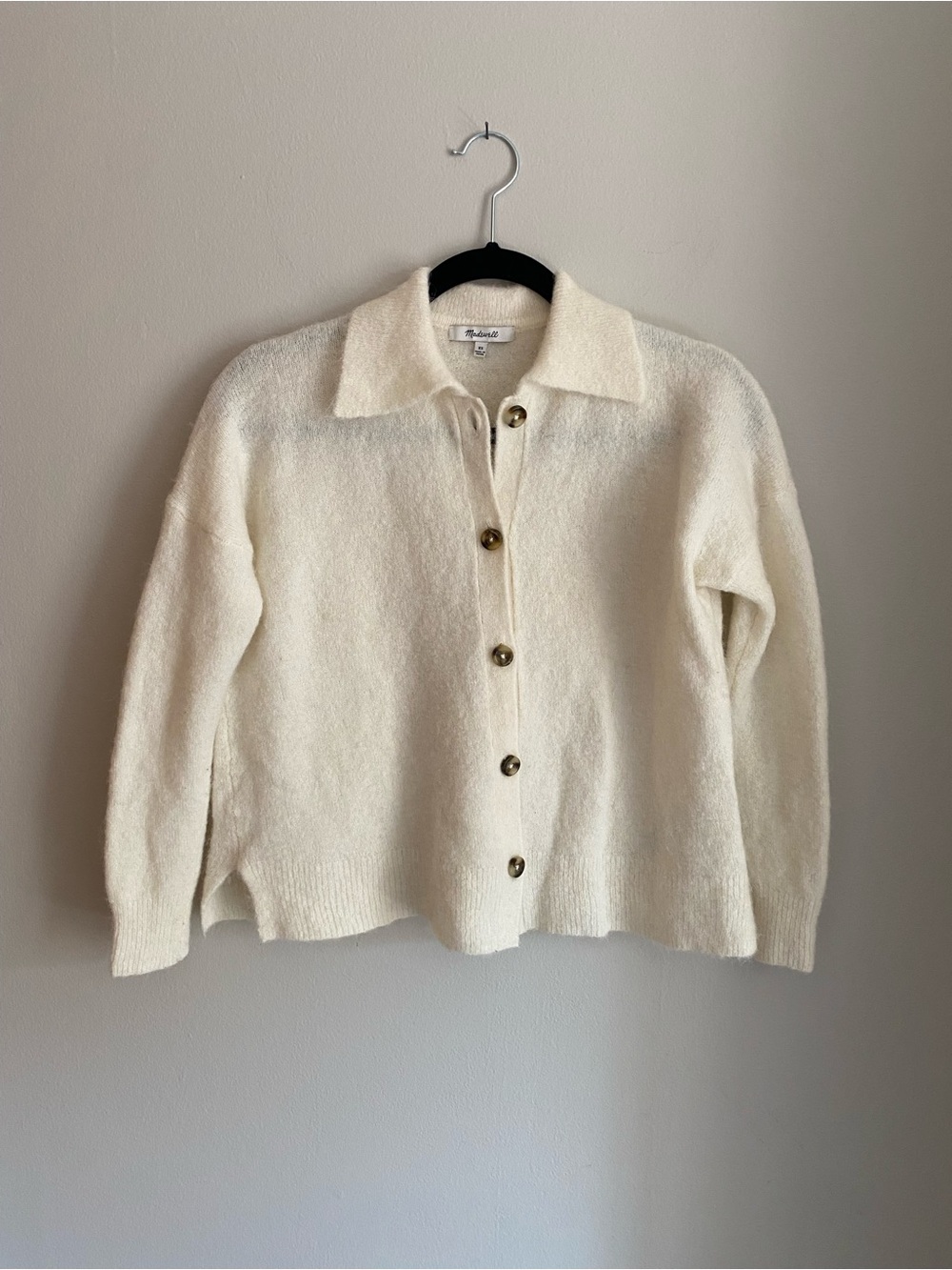 Madewell Ivory Wool-blend Collared Button-Up Cardigan
